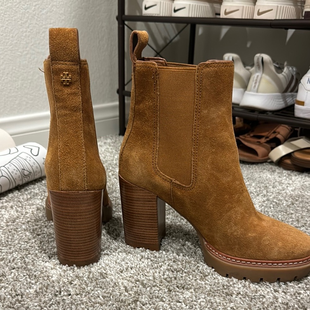 Tory Burch Tan Heeled Boots with Suede Finish